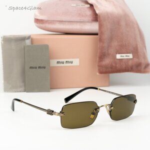 Miu Miu Women Sunglasses Old Gold Brown Rectangle MUB50S 26C09Z NEW AUTHENTIC